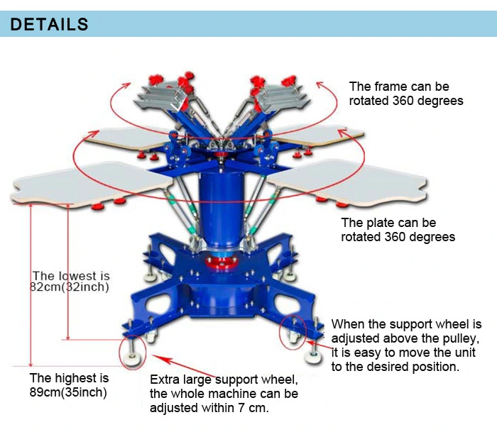 4 Color Manual Silkscreen Machinery Octopus Rotary Silk Screen Printing Machine